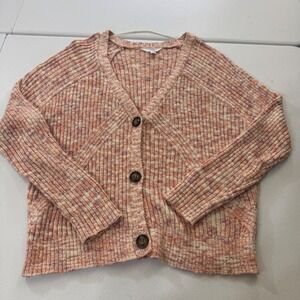 Chic TIME & TRU Women L‎  Multicolor Speckled Knit Button Front Cardigan Sweater